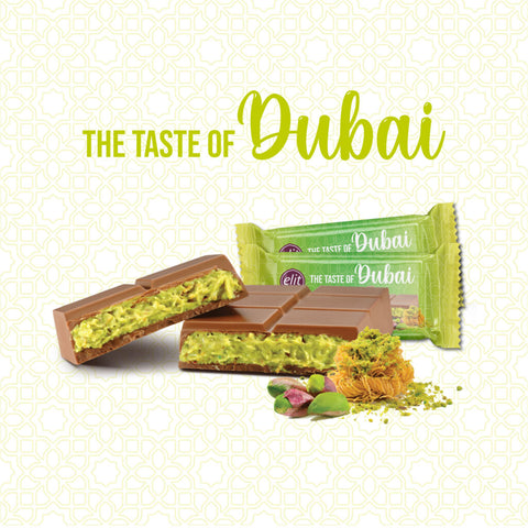 Elit Dubai Chocolate, barretta di cioccolato al latte con crema di pistacchio e Kadayif da 90g