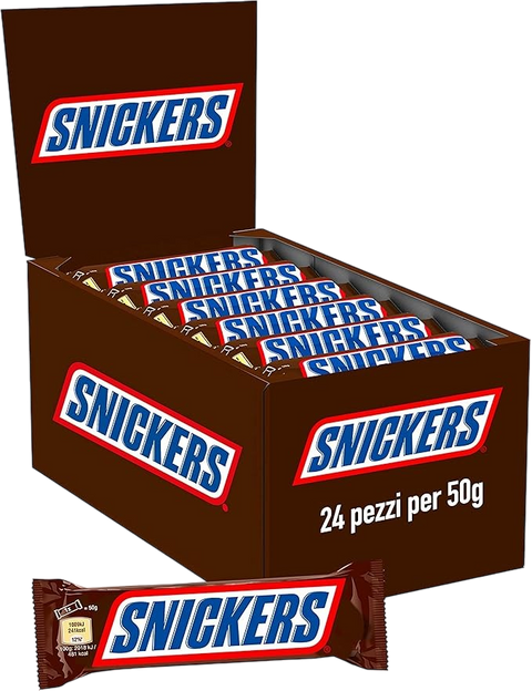 Snickers Barretta con Caramello e Arachidi Tostate Ricoperta al Cioccolato, 24 Barrette X50G